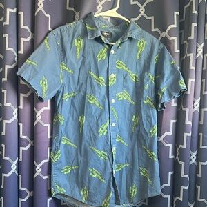 Urban Outfitters Blue and Green Casual Button Down Shirt